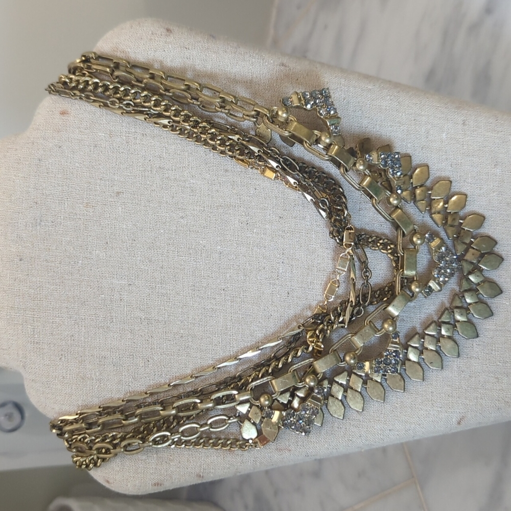 Worn 4 ways Stella and Dot Sutton necklace in gold